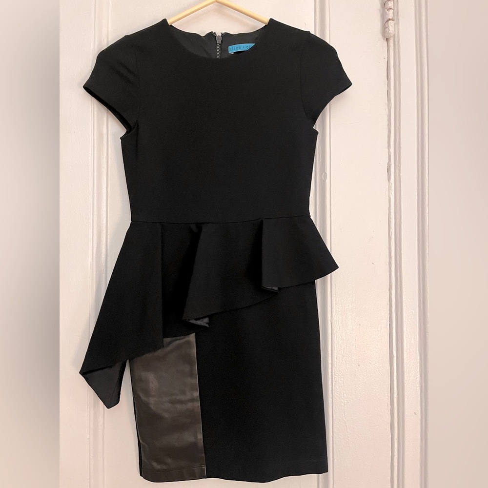 Alice + Olivia black leather/viscose/silk body con dress Sz 4